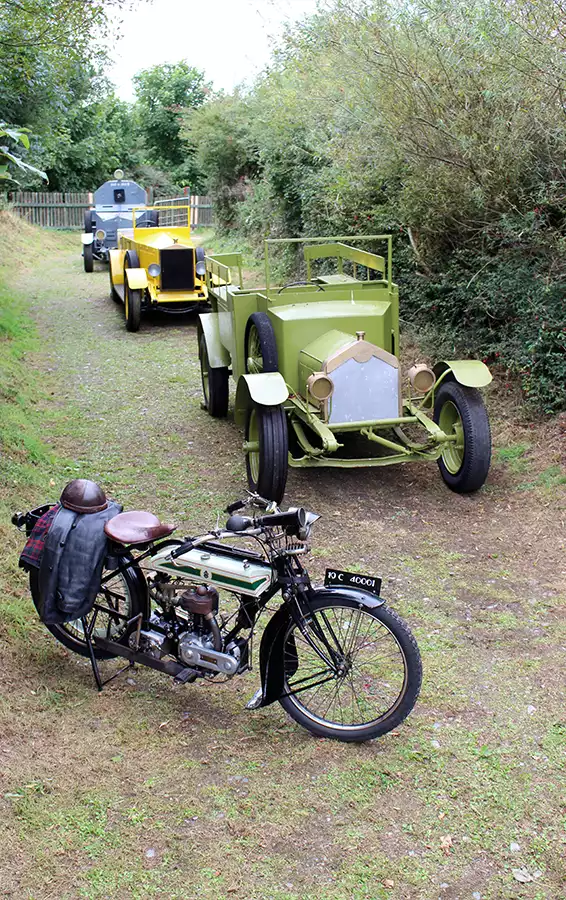 A Rolls-Royce Whippet armoured car called Sliabh na mBan, a Crossley Tender (troop lorry) and a Leyland Eight touring car.