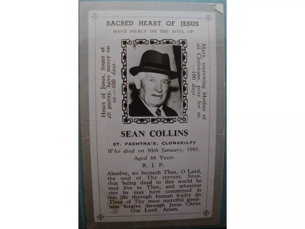 Michael Collins Brother Johnnie Collins memorial card
