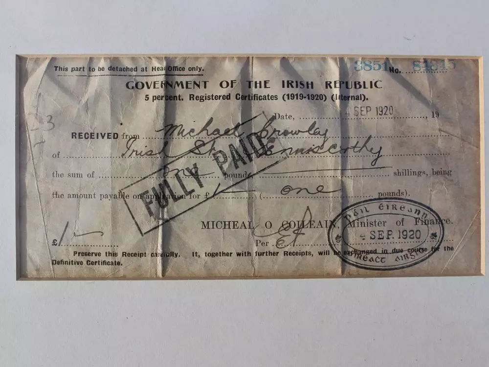 National Loan Receipt for funds from Crowley family