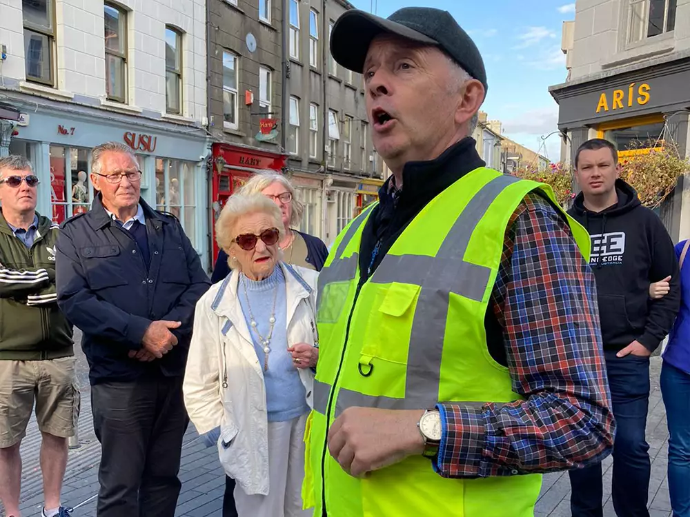 Tim speaking to tour group in Clonakilty town